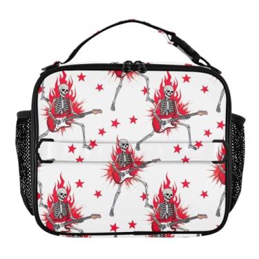 Imagem de Joisal Lancheira branca personalizada com esqueletos de rocha vermelha para mulheres, meninas, lancheira, alça de ombro ajustável, masculina e infantil, lancheira para trabalho, linda bolsa isolada