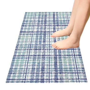 Imagem de TSENQUE Tapete de banheiro xadrez com textura xadrez tapete de cozinha absorvente capachos laváveis antiderrapante para decoração de quarto de casa, 99 x 50 cm