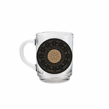 Imagem de Caneca de Vidro Zodíaco Astrológica, 245ml, Design Místico com Roda dos Signos, 9cm x 7cm, Ideal para Bebidas Quentes e Frias