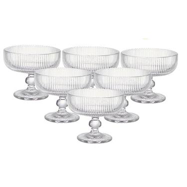 Imagem de Conjunto De Copos De Vidro Espesso - Design Com Ranhuras, Elegante E Generoso, Adequado Para Beber áGua, Degustar Vinhos E Sobremesas(6 Taça sobremesa 320ml)
