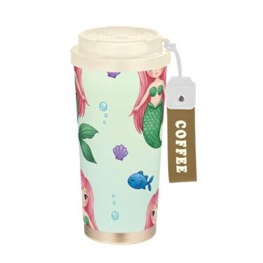 Imagem de TSENQUE Copo de café bonito sereia rosa bege do mar, 473 g com canudo e tampa, copo de parede dupla isolado a vácuo com revestimento cerâmico para escritório, escola, festa, acampamento