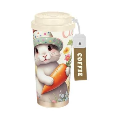 Imagem de Coelho fofo de Páscoa colorido, caneca de viagem de café 41 onças com canudo e tampa, canecas de café de parede dupla isoladas a vácuo com revestimento cerâmico para escritório, escola, festa