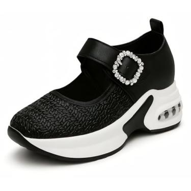 Imagem de Pradize Black Mary Jane Tênis feminino de caminhada com almofada de ar, leve e respirável, Preto, 40