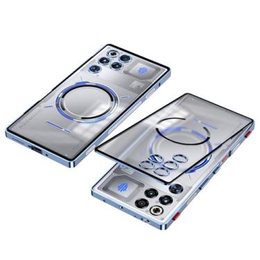 Imagem de QUIETIP Capa magnética para RedMagic 11 Pro com protetor de tela, [compatível com MagSafe] moldura de metal + capa de proteção contra quedas fosca translúcida, azul