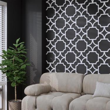 Imagem de MidModArt Painéis de parede decorativos modulares de PVC para sala de estar lobby quarto, 8 peças estrela treliça-branco fosco acabamento branco