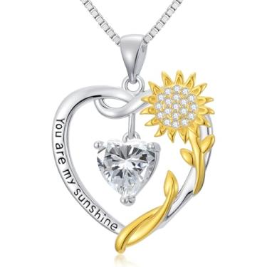 Imagem de WYDDO Colares de coração de girassol para mulheres, mãe, esposa, banhado a ouro 14K, pedra do mês de nascimento, joia de coração, girassol, aniversário, Natal, Dia dos Namorados, presentes para sua