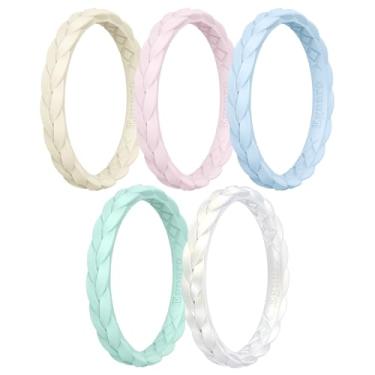 Imagem de Egnaro Anéis de aniversário de silicone finos: 2,5 mm de largura - 2 mm de espessura, design de tecido de declaração, alianças de casamento femininas, 2-5 variedades de pacotes múltiplos, 8.5-9