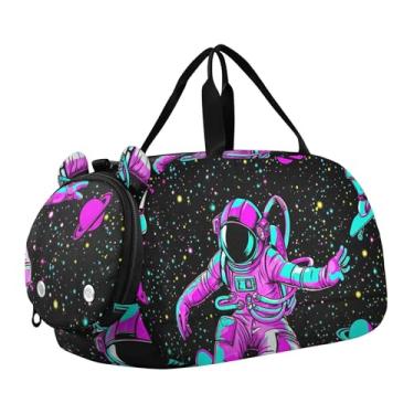 Imagem de Golden Deer Fir Trees Bolsa de mão branca para meninos e meninas de fim de semana com alça de ombro, Astronaut Space Dark Black, Clássico