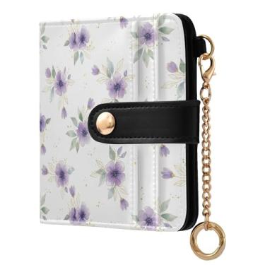 Imagem de SEHANY Carteira feminina elegante com flores roxas com bloqueio de RFID, compacto, porta-cartão de crédito de couro PU, dobrável para moedas, carteiras para mulheres e adolescentes