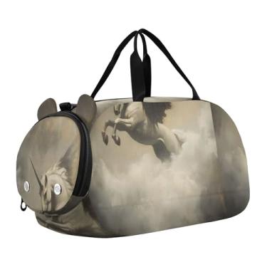 Imagem de Bolsa esportiva de viagem para meninos, burro, desenho animado, cavalo, durante a noite, para o fim de semana, bolsas de viagem, bolsa esportiva de dança, Majestic White Pegasus Print, Clássico