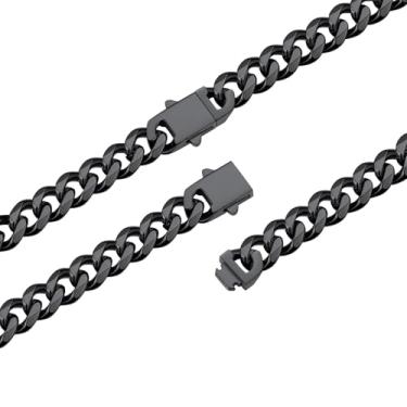 Imagem de FaithHeart Corrente de elos cubanos de aço inoxidável preto/prata/dourado para homens, duráveis e hipoalergênicas Miami Curb Hip Hop, 6/9/12 mm de largura, 45,7 a 76,2 cm de comprimento, caixa de