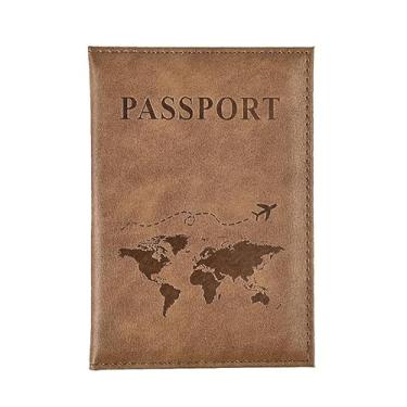 Imagem de 1 capa para cartão de couro PU unissex nova moda simples capa de passaporte mundo fino para passaporte de viagem carteira presente, Marrom, Tendência