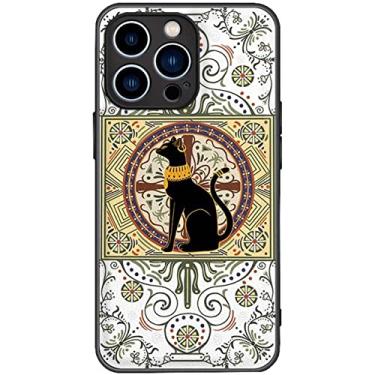 Imagem de MAALYA Capa traseira de telefone com padrão de gato do Egito Antigo, para Apple iPhone 13 Series (2021) Capa de couro PU à prova de choque (Cor: iPhone 13 Mini)