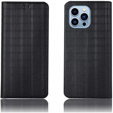 Imagem de WIKUNA Capa de telefone flip magnética com slot para cartão, para Apple iPhone 13 Pro Max (2021) 6,7 polegadas couro stend função textura folio case (cor: preto)