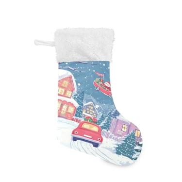 Imagem de Wassud Meias de Natal Casas Noturnas de Natal Meias Grandes de Natal 45,7 cm Meias de Natal com Punho Branco Pendurado Decoração de Férias Pacote com 2