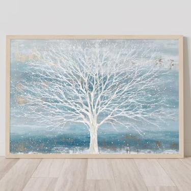 Imagem de Pintura de árvore azul árvore abstrata pintura em tela árvore da vida arte de parede azul branco árvores imagem paisagem azul-petróleo imagens abstratas impressões de paisagem azul neve tela decoração