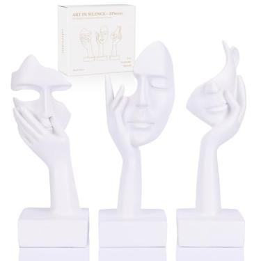 Imagem de oliruim Conjunto de 3 peças de estátua grande pensador - Estatuetas abstratas de arte branca para sala de estar, quarto, prateleiras, mesa de escritório, decoração de mesa de café, presente para