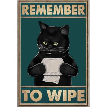 Imagem de Remember to Wipe Placas de Metal - Placas de Gato Preto Banheiro Decoração de Parede de Banheiro Papel Higiênico Decoração de Banheiro Alumínio 20 x 30 cm