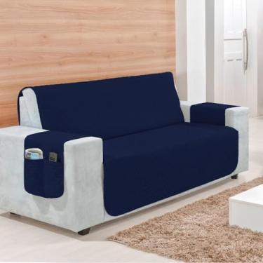 Imagem de Protetor de Sofá 2 3 4 Lugares Retrátil 1 M (2 Lugares) Capa Matelada Porta Objetos (Azul Marinho)