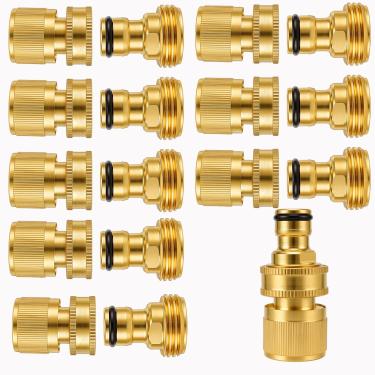 Imagem de GINLANK Conjunto de acessórios de mangueira de jardim de conexão rápida de latão sólido de 16 peças, adaptadores fêmeas macho sem vazamento para acampamento em trailer, irrigação agrícola, jardinagem