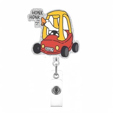 Imagem de Carretel de crachá retrátil de animal engraçado: porta-identidade fofos para enfermeiros, médicos, professores e profissionais médicos (ganso)