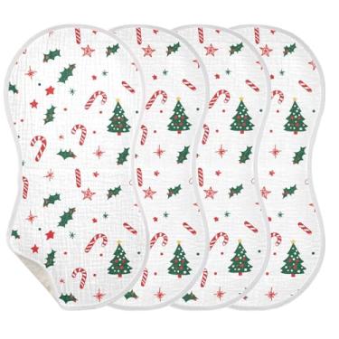 Imagem de Wassud Pacote com 2 panos de musselina com tema natalino, babadores de algodão, toalhas de rosto absorventes e macios para arrotos para meninos e meninas recém-nascidos
