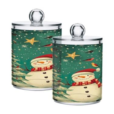 Imagem de xigua Pacote com 2 suportes para bonecos de neve de Natal para bolas de algodão, cotonete – Frasco de plástico de boticário transparente e versátil para armazenamento de maquiagem de banheiro
