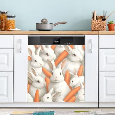 Imagem de SEHANY Capa magnética de conto de fadas fofo coelhinho da Páscoa, adesivos magnéticos decorativos antiarranhões para painel de geladeira e lava-louças, decoração de flores de fazenda de cozinha
