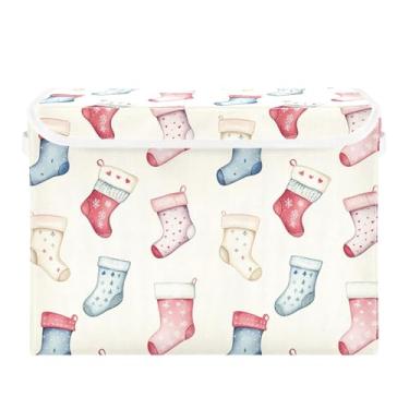 Imagem de SEHANY Cesto de armazenamento colorido para armário de meias de Natal com tampas e alças, organizador de cestas de armazenamento de tecido dobrável, caixas de armazenamento de cubos grandes para