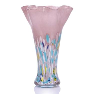 Imagem de Vaso de vidro soprado à mão para flores, vaso de vidro de blush estilo murano, vaso decorativo colorido de boca larga para centros de mesa, decoração de casa, sala de estar, mesa de jantar, estante de