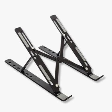 Imagem de Suporte para Notebook e Tablet em Alumínio Resistente Apoio Mesa em Metal Articulado Dobrável Ajustável com Altura Regulável Portátil Base para Laptop (PRETO)