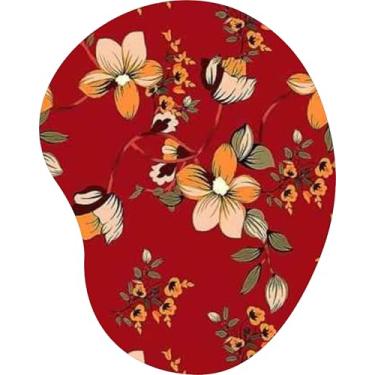 Imagem de Mouse Pad Ergonômico Gota Flores Bege e Laranja Fundo Vermelho
