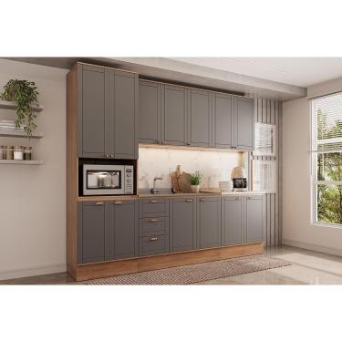 Imagem de Cozinha Modulada Completa Bella 5 Peças (2Aéreos+2Balcões+1Paneleiro) C5P119 Nogal/Cinza - Carraro