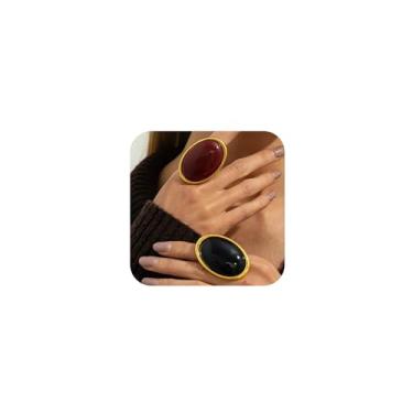 Imagem de Anel retrô grosso de ouro preto vermelho oval de resina para mulheres, vintage, funky, simples, brinco, festa, formatura, Y2K, conjunto de acessórios de joias, One Size, Metal, Sem pedra preciosa