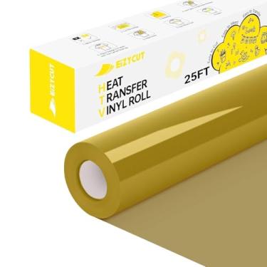 Imagem de Vinil de transferência de calor Gold HTV - Eizycut 30,5 cm x 25FT fácil de cortar e remover ervas daninhas ouro em rolo de vinil para camisetas, tecidos e projetos DIY, HTV durável compatível com