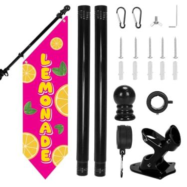 Imagem de Kit de bandeira de limonada ao ar livre com mastro – Faixa de lona dupla face resistente de 106 x 30 cm para suporte de fazenda, cabine de vendedor de verão, publicidade de loja ou sinalização de