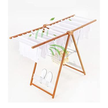 Imagem de U5GAAALPPQ9 Estante de secagem de roupas nórdico moderno minimalista liga de alumínio 2 camadas escorredor de roupas, rack de secagem de roupas de grão de madeira dobrável do chão ao teto em forma de