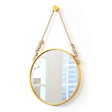 Imagem de Espelho de parede limpo grande círculo moderno ferro e | Painel de vidro redondo flutuante contemporâneo premium com suporte de ferro | Quarto ou banheiro