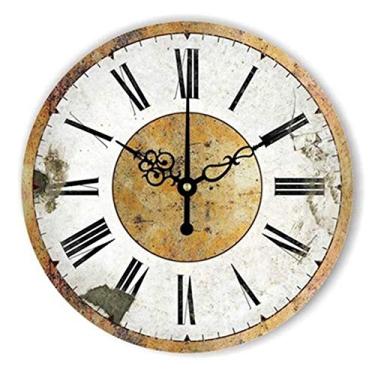 Imagem de U5GAAALPPQ9 Relógio de parede estilo retrô antigo vintage mudo grande relógio de parede chique gasto decoração de casa sala de estar 16 polegadas / 40 cm