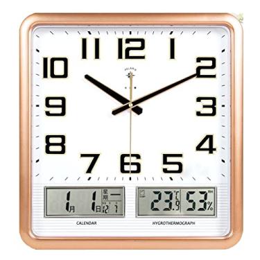 Imagem de Relógio de parede moderno com calendário e termômetro higrômetro, quartzo silencioso sem tique-taque operado por bateria quadrado fácil de ler, para casa/escritório/cozinha