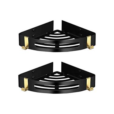 Imagem de Cesto de chuveiro, rack de chuveiro de aço inoxidável 304 à prova de ferrugem, sem perfuração, organizador de chuveiro de canto adesivo com ganchos para banheiro, cozinha, prateleira de armazenamento