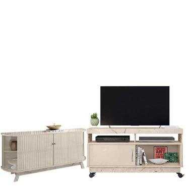 Imagem de Rack Bancada Artur Com Aparador Para Sala Buffet Mônaco Calacata Off White - Madetec