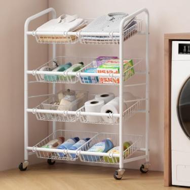 Imagem de Carrinho de armazenamento de cesta de frutas com 8 cestas e rodas – Organizador de cozinha de metal para frutas, legumes, lanches e despensa – Rack de armazenamento multiuso com economia de espaço