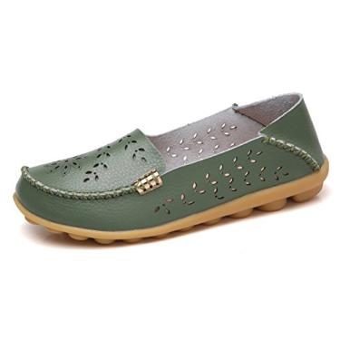 Imagem de VenusCelia Mocassim feminino natural confortável para caminhada, Verde (recortado), 40