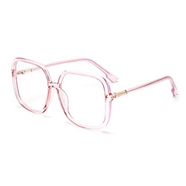 Imagem de BAODAREN Óculos De Grau Com Bloqueio Luz Azul, Armação Quadrada Grande, Antifadiga Ocular, Para Computador, Feminino/Masculino, L3000A (Rosa Transparente)