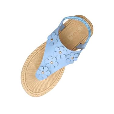 Imagem de Sandálias femininas vazadas Baotou com metade inferior grossa salto plataforma sapatos casuais confortáveis feitos de material PU, Azul-claro celeste, 34