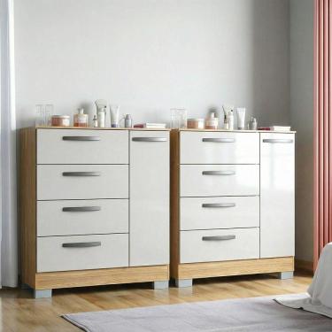 Imagem de Kit 2 Cômoda Elena Poquema Damasco/off White