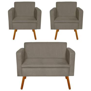 Imagem de Kit 01 Namoradeira e 02 Poltrona Emilia Suede Pés Palito Castanho D'Ro