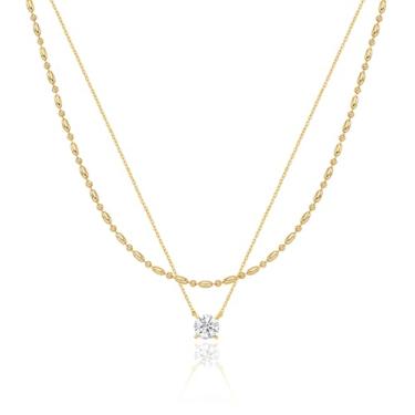 Imagem de OZEL JEWELRY & GIFT Colares de ouro em camadas para mulheres - Colar com pingente de corte delicado colorido de cristal - banhado a ouro 18K - Presentes de aniversário (feito na Coreia), 16 inch