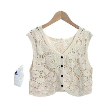 Imagem de Blusa Feminina Crochê Sem Mangas - Blusa Curta de Renda Boho para Prim
